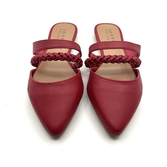 Journee Collection Red Olivea Flats Slides with Foot Straps Cushioned Size 6 - Picture 2 of 10